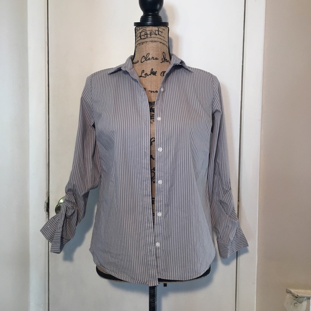 Apt. 9 Button Down Grey & White Top